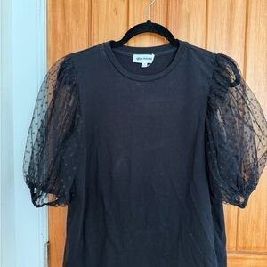 After Market Black Puff Polka Dot Sleeve Top Size Medium